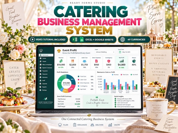 Catering Business Management System | Excel + Google Sheets (Digital Download)
