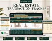 A laptop screen displays a real estate transaction tracker with sections for deal pipeline, contract timeline, contingencies, and closing checklist, showing various data tables and charts.