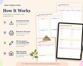 How it works graphic explaining the four simple steps to download, print, fill in, and plan a move using the templates.