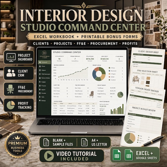 Interior Design Business Spreadsheet | Client CRM, Project Tracker, Budget & FFE Schedule