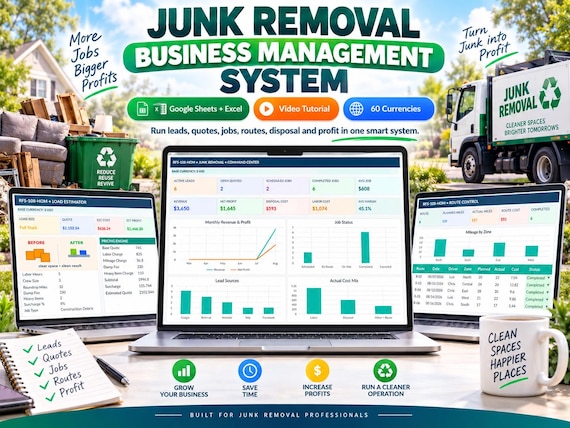 Junk Removal Business Management System | Excel + Google Sheets (Digital Download)