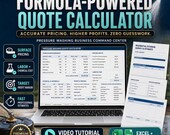 A digital spreadsheet titled "Formula-Powered Quote Calculator" displays sections for surface measurements, pricing, labor, chemicals, and a residential work estimate form.
