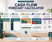 A series of five interconnected diagrams illustrate the workflow of a cash flow calculator, from "Enter Income & Expenses" to "Make Smart Decisions," with descriptions below.