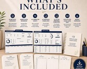Various digital and printable student planner components are displayed, including a blank excel workbook, sample excel workbook, and a step-by-step usage guide.