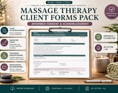 A tablet displays an informed consent and acknowledgment form for massage therapy, with a candle, rolled towel, and amber bottles in the background.