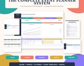A central spreadsheet dashboard is surrounded by smaller digital forms, all on a colorful background with text describing features.