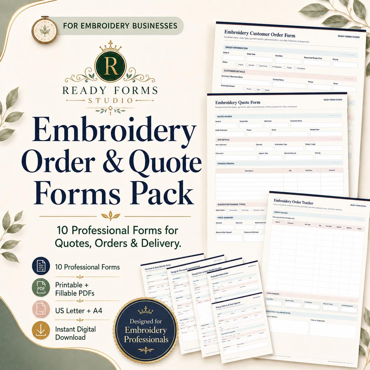 Embroidery Order Form & Embroidery Quote Pack - embroidery quote image 1
