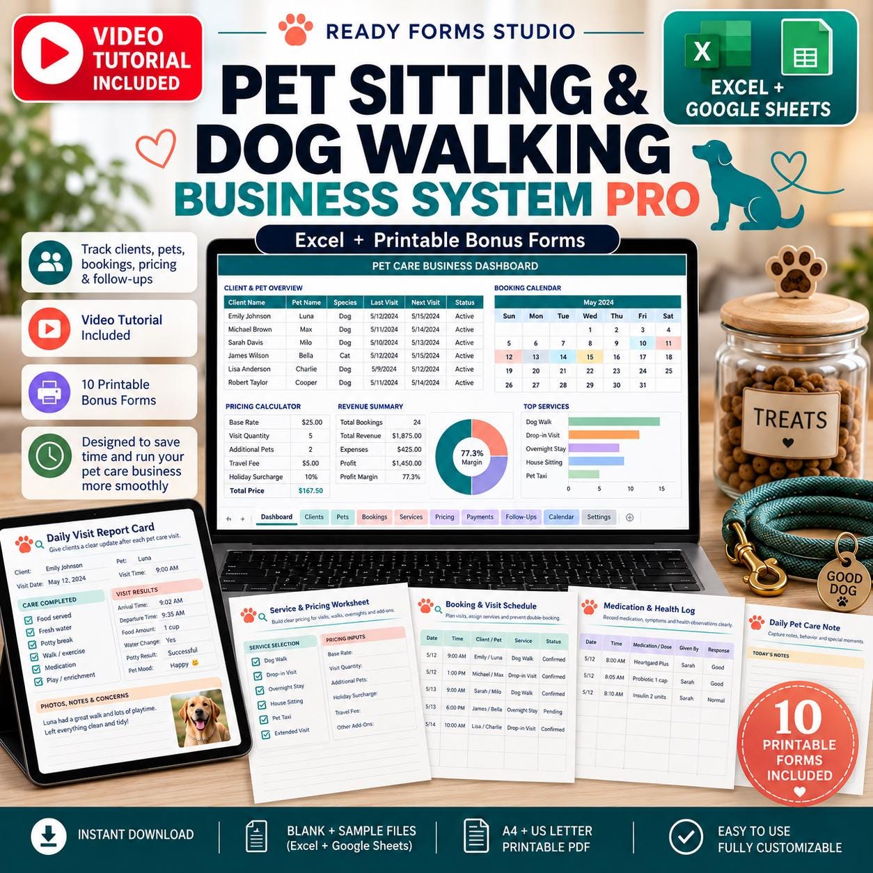 Dog Walking Business Spreadsheet - visit tracker image 1