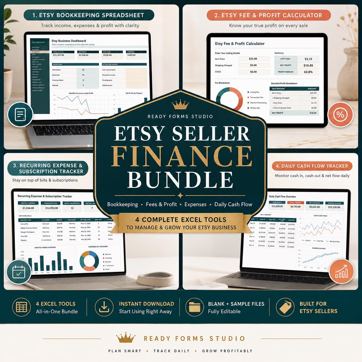 Etsy Seller Finance Bundle in Excel: Bookkeeping - etsy fee calculator image 1