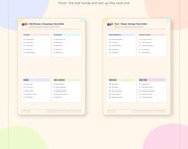 Two planner pages titled "Old Home Cleaning Checklist" and "New Home Setup Checklist" with various items to check off.