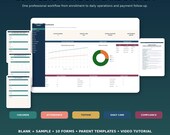 A collage of screenshots showing various digital daycare management tools, including a dashboard, attendance, and forms.