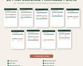 Ten green and white printable forms are displayed in two rows, each with a different title such as "Property Intake," "Work Order," and "Maintenance Request."