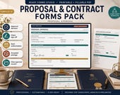 A monitor displays a "Proposal Approval" form, with a tablet showing the same form, and a dark blue binder labeled "Client Sign-Off."