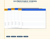 Ten blank printable forms, labeled "FORM 01" through "FORM 10," are stacked, each with horizontal lines and a column of checkboxes on the left.