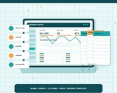 A digital dashboard titled "Command Center" shows revenue, open jobs, and profit, with a performance graph and a sidebar listing Inspections, Photos, Reports, Tenants, and Follow-ups, next to blank forms.