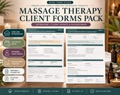 A tablet shows two aftercare and follow-up forms for massage therapy clients, with a rolled towel and amber bottles in the background.