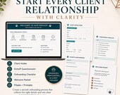 A preview of client onboarding kit templates including client intake forms, questionnaires, checklists, and welcome packets.