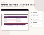 A screenshot of a digital report titled "Reports & Data Checks" showing a table with data quality checks and recommended actions, alongside a list of report categories.