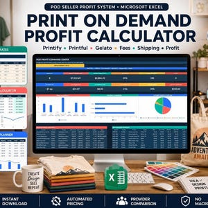 Excelで作成するオンデマンド印刷利益計算ツール：PrintifyとPrintfulの計算ツール、製品価格設定、PODスプレッドシート