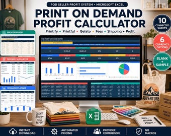 Winstcalculator voor print-on-demand in Excel: calculators voor Printify & Printful, productprijzen en spreadsheet voor print-on-demand