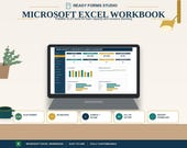 A laptop displays a "Team Capacity & Resource Planning Dashboard" with charts, against a beige background with icons for "XLSX Format," "No Macros," "Sample + Blank," "A4 + US Letter," and "Instant Download."