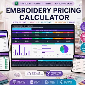 Embroidery Pricing & Cost Calculator in Excel: Embroidery Cost, Quotes, Job Cost Sheet and Profit Margin  (Digital Download)