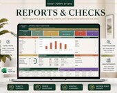 A laptop screen shows a 'Reports & Checks' dashboard with sections for deal pipeline, contract & closing, workbook summary, and exceptions, displaying charts and data tables.