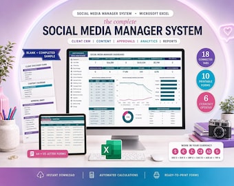 Social Media Management Template: Client CRM, Content Calendar, Campaign Tracker Spreadsheets