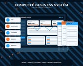 A screen shows a "COMPLETE BUSINESS SYSTEM" dashboard with "JOBS," "MAINTENANCE," "INVOICES," and "ANALYTICS" sections, alongside a "PERFORMANCE OVERVIEW" graph and three form tabs.