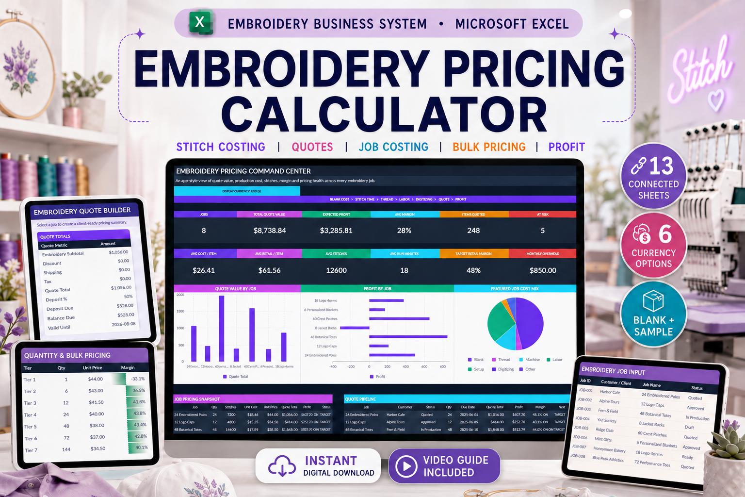 Embroidery Pricing & Cost Calculator in Excel: Embroidery Cost - embroidery pricing image 1
