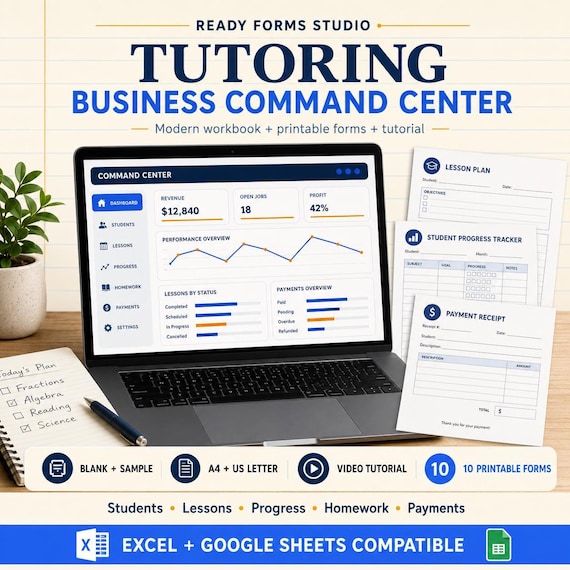 Tutoring Business Spreadsheet, Progress tracker, Student CRM Template with Session Planner and Attendance Log