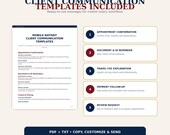 A document titled 'Client Communication Templates' lists five steps for client interaction, including appointment confirmation and follow-up.