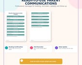 Three examples of "Babysitter Communication Templates" for booking confirmation, visit reminders, and daily updates, with text "Ready-To-Use Parent Communications."