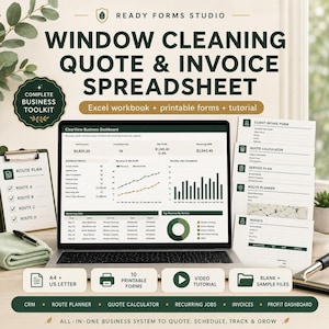 Window Cleaning Quote Invoice Spreadsheet | Client CRM, Job Tracker (Excel)