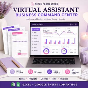 バーチャルアシスタント業務用スプレッドシート | クライアントCRM、プロジェクト＆タイムトラッカー、請求書、リテーナー、利益ダッシュボード、GoogleスプレッドシートとExcel