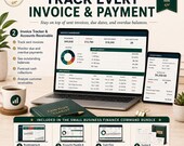 A promotional graphic for the invoice tracker tool showing open invoices, accounts receivable aging summaries, and a laptop screen.