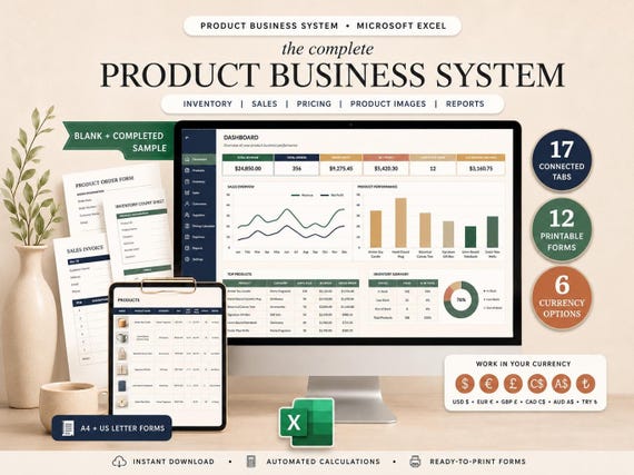 Product Business Spreadsheet, Inventory & Sales Tracker, Pricing Calculator, Small Business Management System, Printable Forms