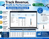 A laptop displays a "ClearView Dashboard" with revenue and profit charts, surrounded by text highlighting features like "Outstanding Balance," "Recurring Revenue," and "Automated Business Insights."