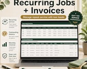 A laptop screen showing recurring jobs and invoice tracking tables for service professionals.