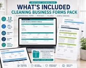 A laptop displays a "Client Intake & Property Profile" form, with printed forms, a tablet, and a zip file icon, all on a white surface.