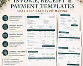 A preview of invoice, receipt, and payment templates including service invoices, payment records, and account statements.