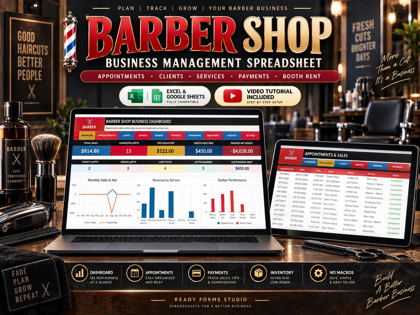 Barber Shop Business Management Spreadsheet - barber shop image 1