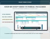 A computer monitor displays a video tutorial of a spreadsheet with a play button and timeline, on a blue and white background with descriptive text.