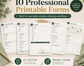 Five printable business forms including a client intake form, estimate, invoice, job sheet, and route plan.