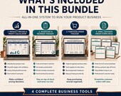 An overview graphic detailing what is included in the four-tool business bundle with feature lists for each component spreadsheet.