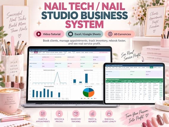 Nail Studio Business System | Client CRM, Appointments, Inventory, Profit Tracker (Excel/Google Sheets)