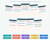 Ten different paper forms are fanned out, each with a colorful header, including "PET INTAKE", "VACCINES", and "BOOKING".