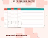 Six white printable forms with checkboxes and lines are stacked, with the top form labeled "FORM 01" and others partially visible.