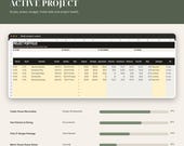 A dark screen displays a "Multi-Project Portfolio" spreadsheet listing various projects with their start dates, budgets, and progress bars.