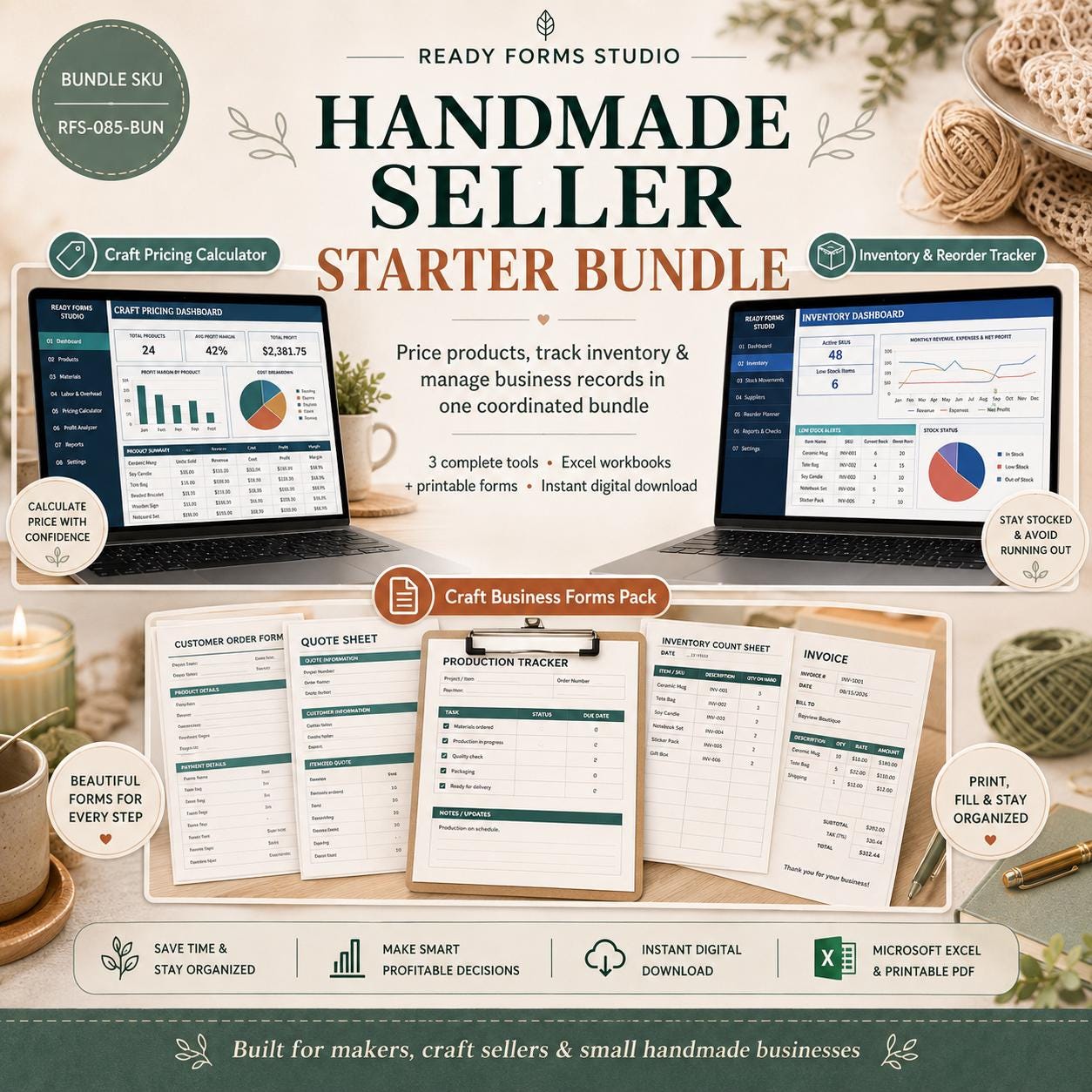 Handmade Seller Starter Bundle in Excel: Craft Pricing… - craft pricing image 1